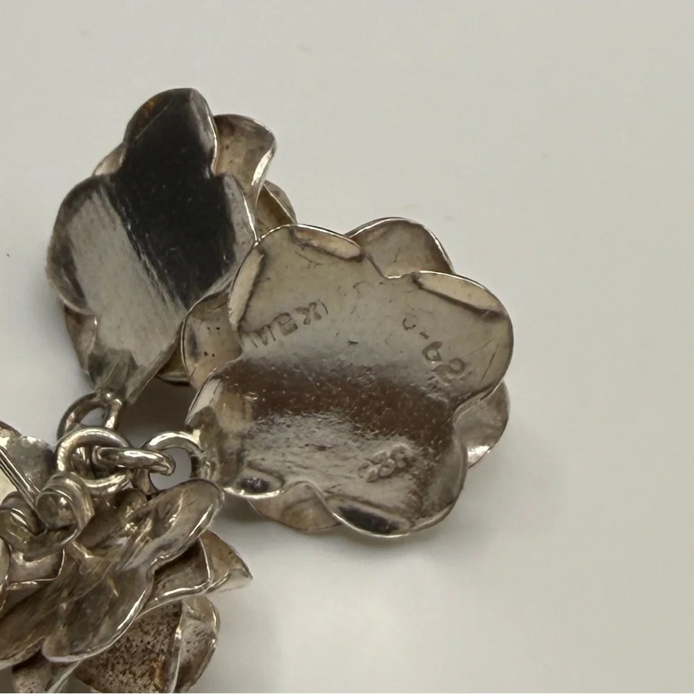 VTG Mexican Sterling Silver Rose Dangling Earrings and Pendant. - Picture 7 of 14